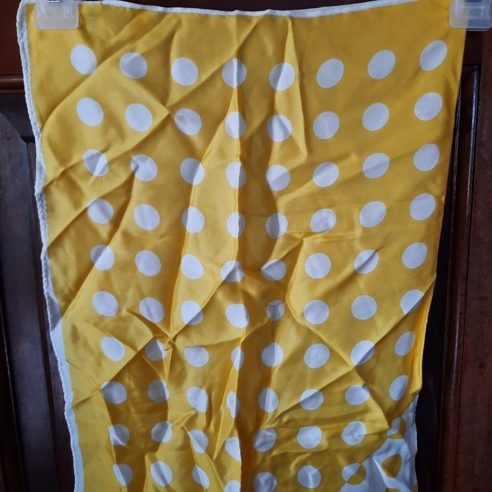 Vintage Scarves by Vera satin yellow white polka dot print scarf - Picture 2 of 9